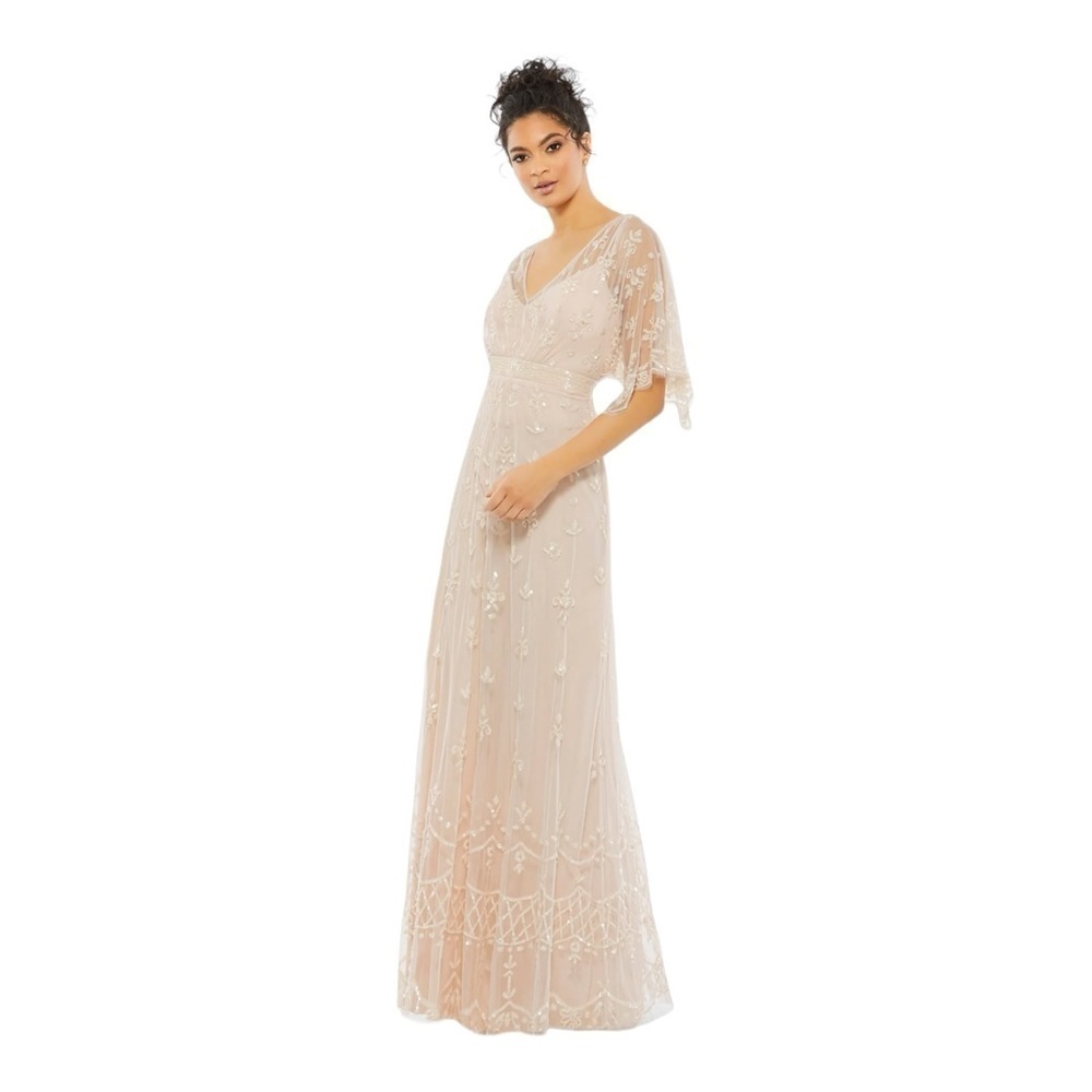 Mac Duggal Blush Embellished V-Neck Maxi Dress
